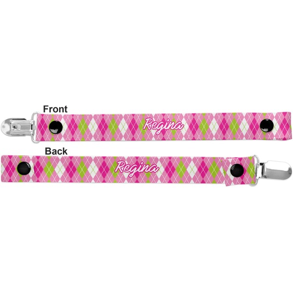 Pink & Green Argyle Pacifier Clip - Front and Back