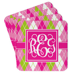 Pink & Green Argyle Paper Coasters (Personalized)
