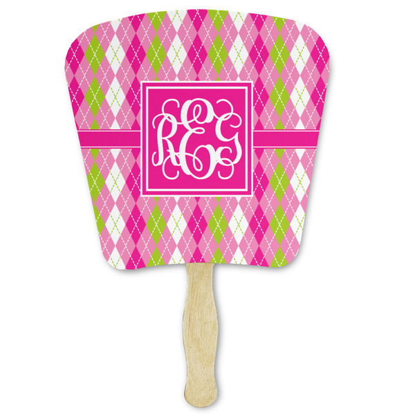 Custom Pink & Green Argyle Paper Fan (Personalized)