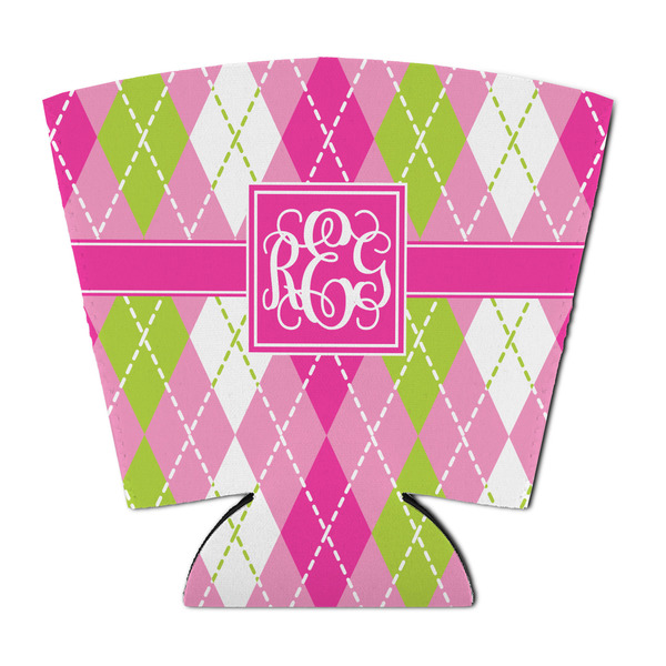 Custom Pink & Green Argyle Party Cup Sleeve - with Bottom (Personalized)