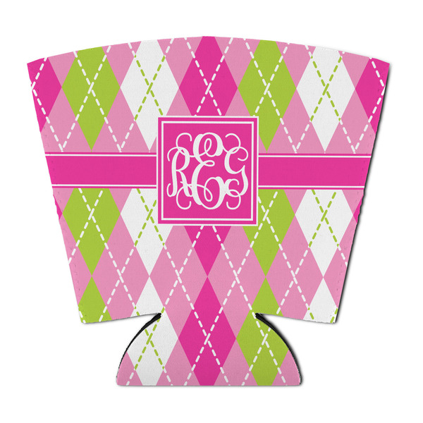 Custom Pink & Green Argyle Party Cup Sleeve - with Bottom (Personalized)