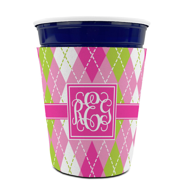 Pink & Green Argyle Party Cup Sleeves - without bottom - FRONT (on cup)