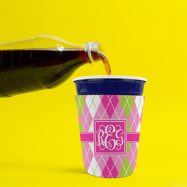 Pink & Green Argyle Party Cup Sleeves - without bottom - Lifestyle