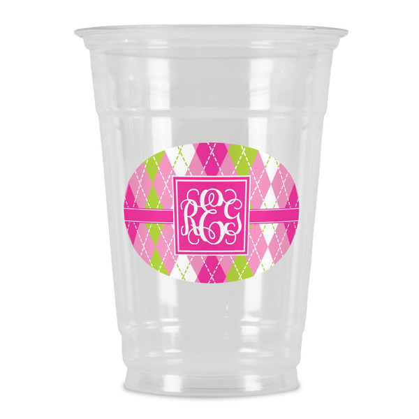 Custom Pink & Green Argyle Party Cups - 16oz (Personalized)