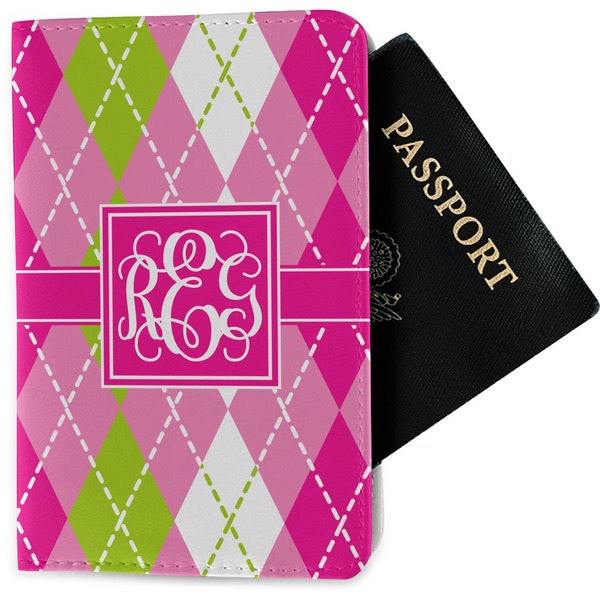 Custom Pink & Green Argyle Passport Holder - Fabric (Personalized)