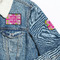 Pink & Green Argyle Patches Lifestyle Jean Jacket Detail