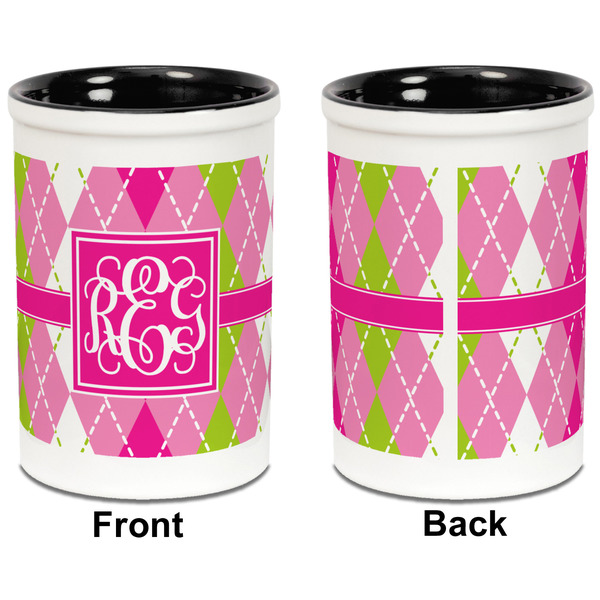 Pink & Green Argyle Pencil Holder - Black - approval