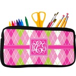 Pink & Green Argyle Neoprene Pencil Case - Small w/ Monogram