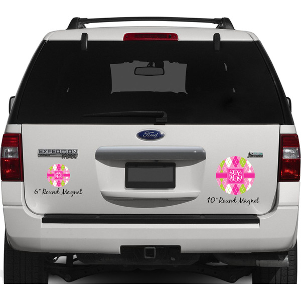 Pink & Green Argyle Personalized Car Magnets on Ford Explorer