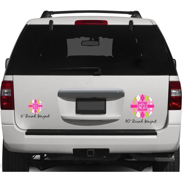 Pink & Green Argyle Personalized Car Magnets on Ford Explorer