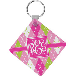 Pink & Green Argyle Diamond Plastic Keychain w/ Monogram