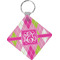 Pink & Green Argyle Diamond Plastic Keychain w/ Monogram