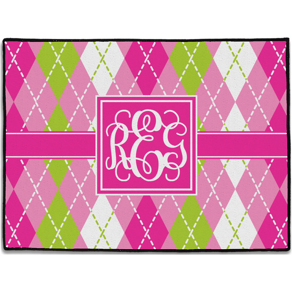 Custom Pink & Green Argyle Door Mat (Personalized)