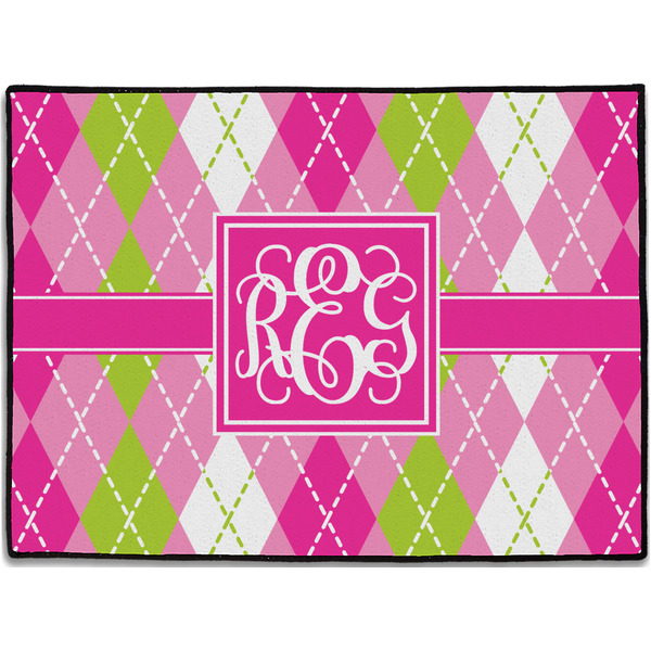 Custom Pink & Green Argyle Door Mat - 24"x18" (Personalized)