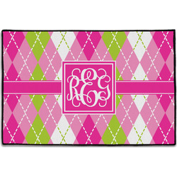 Pink & Green Argyle Door Mat - 36"x24" (Personalized)