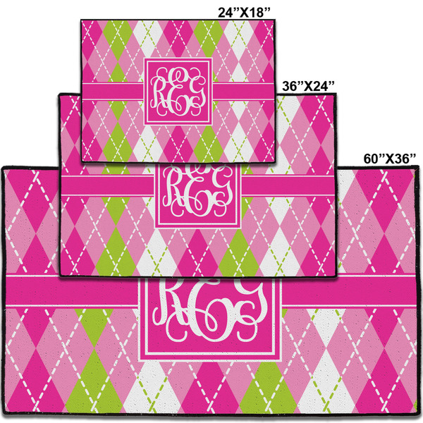 Pink & Green Argyle Personalized Door Mat - Group Parent IMF