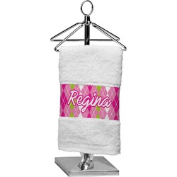 Pink & Green Argyle Cotton Finger Tip Towel (Personalized)