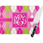Pink & Green Argyle Rectangular Glass Cutting Board (Personalized)