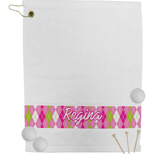 Custom Pink & Green Argyle Golf Bag Towel (Personalized)
