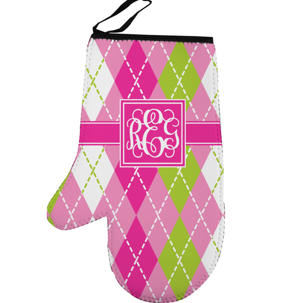 Pink & Green Argyle Personalized Oven Mitt - Left