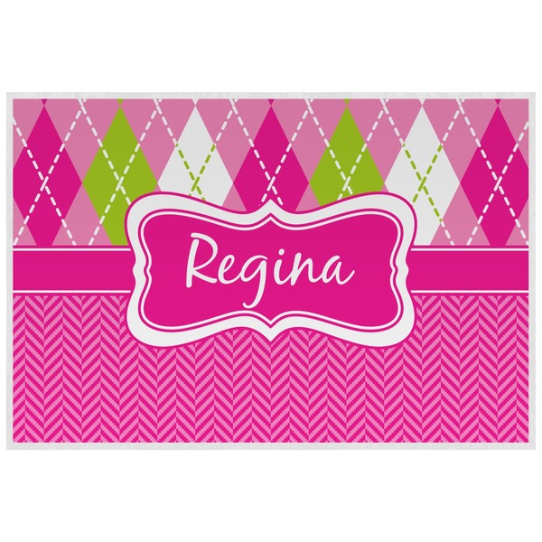 Pink & Green Argyle Personalized Placemat (Back)
