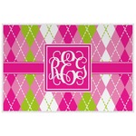 Pink & Green Argyle Laminated Placemat w/ Monogram