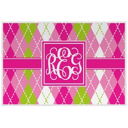 Pink & Green Argyle Laminated Placemat w/ Monogram