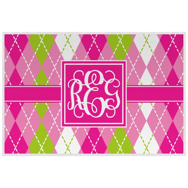 Custom Pink & Green Argyle Laminated Placemat w/ Monogram