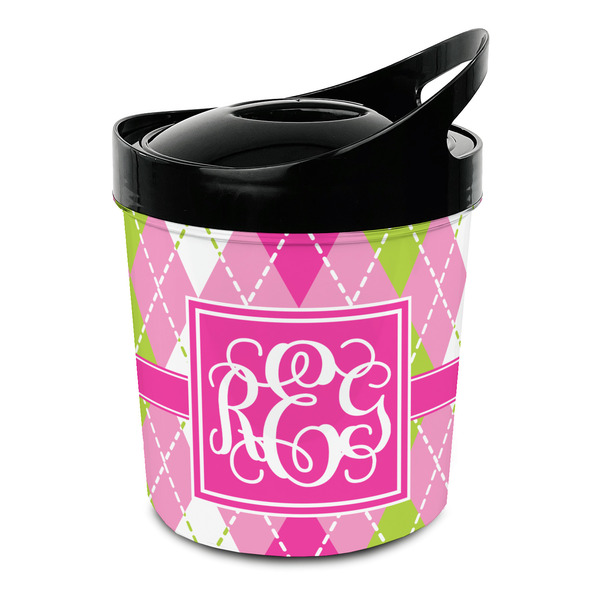 Custom Pink & Green Argyle Plastic Ice Bucket (Personalized)