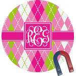 Pink & Green Argyle Round Fridge Magnet (Personalized)