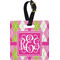 Pink & Green Argyle Plastic Luggage Tag - Square w/ Monogram