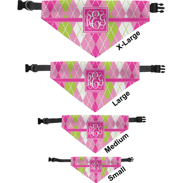 Pink & Green Argyle Pet Bandana Sizes