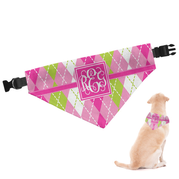 Custom Pink & Green Argyle Dog Bandana - Large (Personalized)
