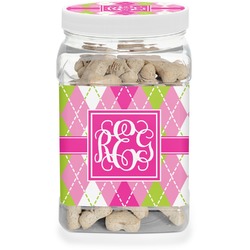 Pink & Green Argyle Dog Treat Jar (Personalized)