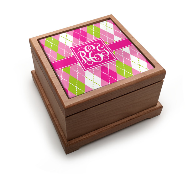 Custom Pink & Green Argyle Pet Urn w/ Monogram