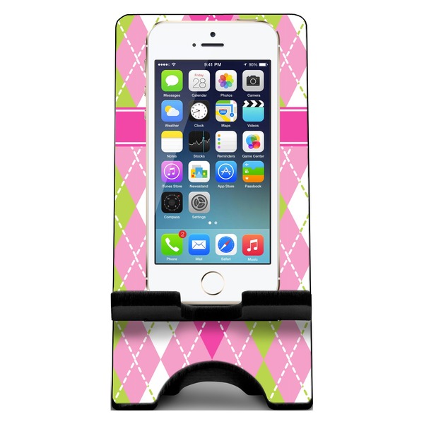 Pink & Green Argyle Phone Stand w/ Phone