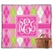 Pink & Green Argyle Picnic Blanket - Flat - With Basket