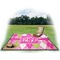 Pink & Green Argyle Picnic Blanket - with Basket Hat and Book - in Use