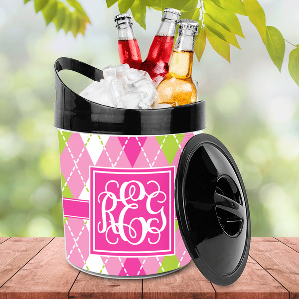 Pink & Green Argyle Plastic Ice Bucket - LIFESTYLE