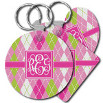 Pink & Green Argyle Plastic Keychain (Personalized)
