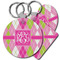 Pink & Green Argyle Plastic Keychain (Personalized)