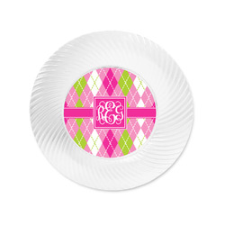 Pink & Green Argyle Plastic Party Appetizer & Dessert Plates - 6" (Personalized)