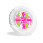 Pink & Green Argyle Plastic Party Appetizer & Dessert Plates - 6" (Personalized)