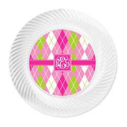 Pink & Green Argyle Plastic Party Dinner Plates - 10" (Personalized)
