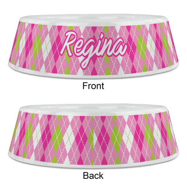 Pink & Green Argyle Plastic Pet Bowls - Large - APPROVAL