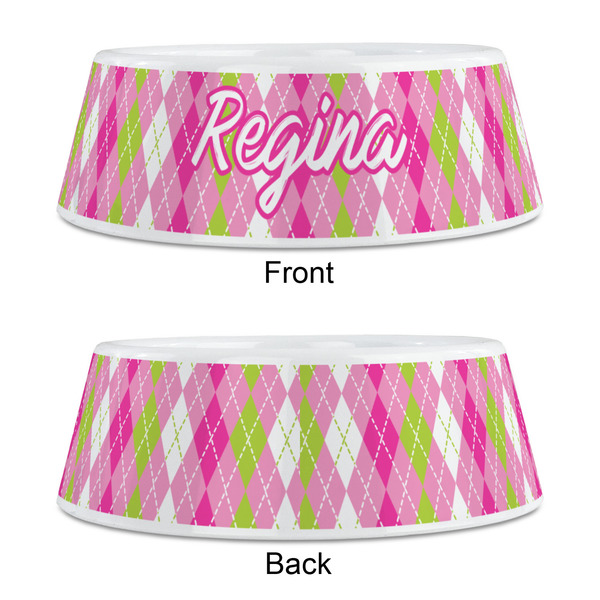Pink & Green Argyle Plastic Pet Bowls - Medium - APPROVAL
