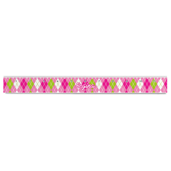 Pink & Green Argyle Plastic Ruler - 12" - FRONT
