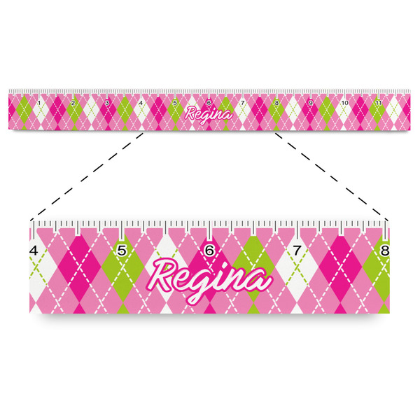 Custom Pink & Green Argyle Plastic Ruler - 12" (Personalized)