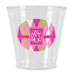 Pink & Green Argyle Plastic Shot Glass (Personalized)
