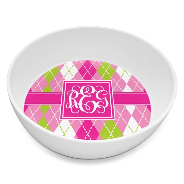 Custom Pink & Green Argyle Melamine Bowl - 8 oz (Personalized)